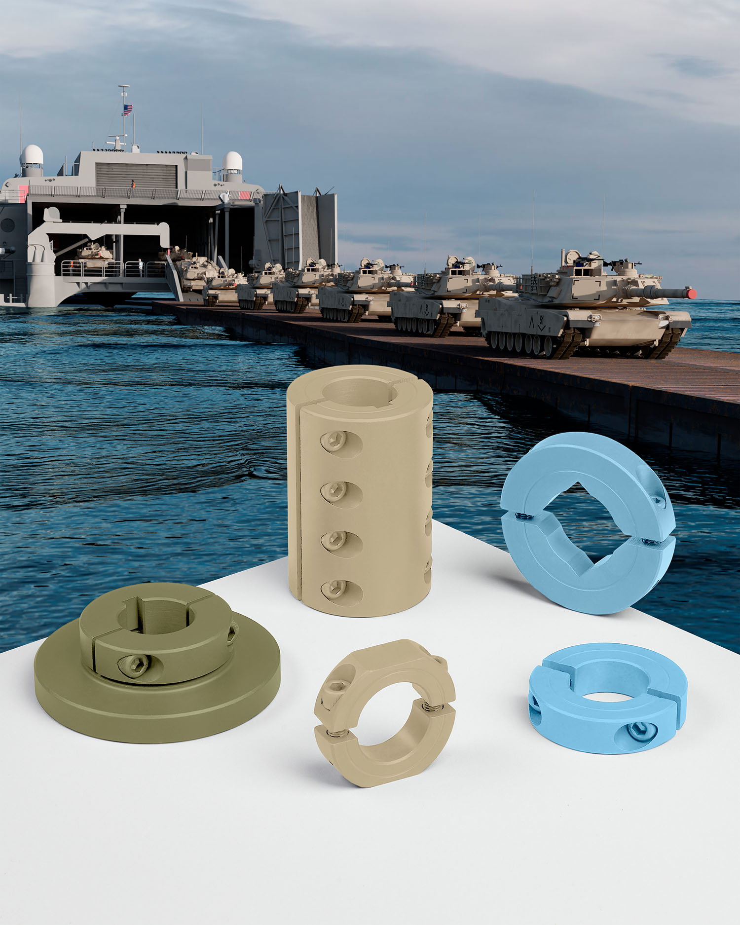 Shaft collars and couplings feature choice of federal AMSSTD595 colors